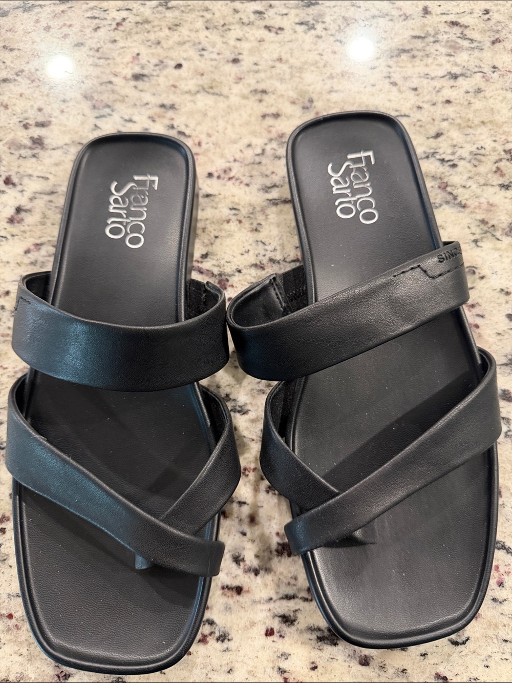 Franco Sarto Black Leather Strappy Slide Sandals
